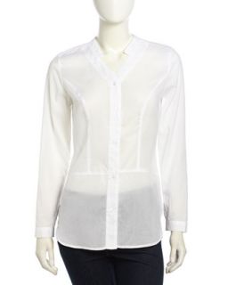 Long Sleeve Lightweight Voile Blouse, Optic White