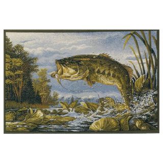 Big Catch Bass Green Rug (53 X 73) (NylonLatex YesPile height 0.19 inchStyle CountryPrimary color GreenSecondary colors Blue, white, yellowPattern AnimalTip We recommend the use of a non skid pad to keep the rug in place on smooth surfaces.All rug 