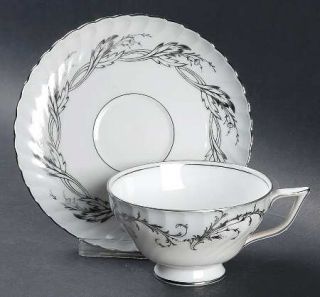 Royal Tettau Regal Pearl Grey Footed Cup & Saucer Set, Fine China Dinnerware   G