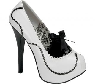 Womens Bordello Teeze 01   White/Black Patent Ornamented Shoes