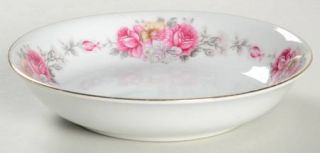 Ucagco Rose Dawn Coupe Soup Bowl, Fine China Dinnerware   Pink Roses,Gray Leaves