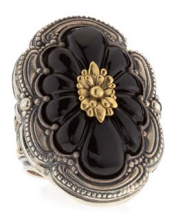 Carved Floral Onyx Iris Ring