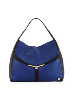 Valentina Colorblock Pebble Leather Hobo Bag, Sapphire