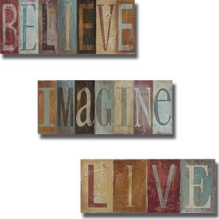 Patricia Pinto Believe, Imagine, Live 3 piece Canvas Art Set (SmallSubject MotivationalOutside Dimensions 4 inches high x 10 inches wide x 0.75 inches deep (Each)This canvas is being custom built for you. Please allow 10 business days for the product to