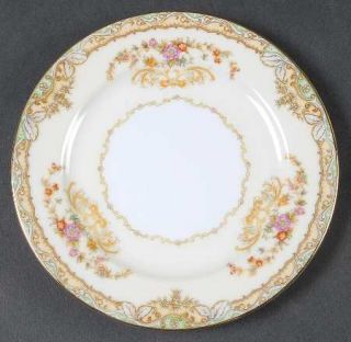 Noritake N442 Bread & Butter Plate, Fine China Dinnerware   Green/Tan Border,Flo