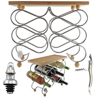 Tabletop 10 bottle Wine Rack With Corkscrew And Pour Stopper