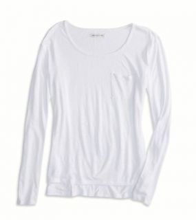 White AE Long Sleeve Pocket T Shirt, Womens XXL
