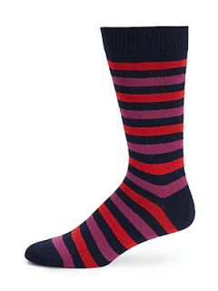 Multistriped Mid Calf Socks   Navy Red