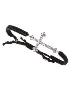 Crystal Budded Cross Metallic Cord Bracelet, Black