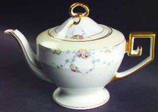 Tirschenreuth Studio Teapot & Lid, Fine China Dinnerware   Yellow Band Edge,Pink