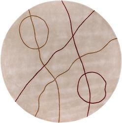Hand tufted Beige Contemporary Pierce New Zealand Wool Abstract Rug (8 Round)