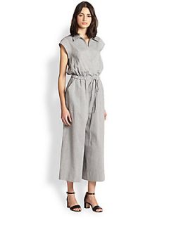 Rachel Comey Paz Cropped Cotton & Linen Belted Jumpsuit   Grey