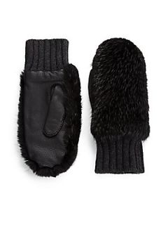 Marni Fur & Leather Trimmed Knit Gloves   Coal