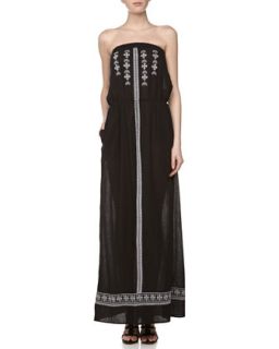 Strapless Embroidered Maxi Dress, Black
