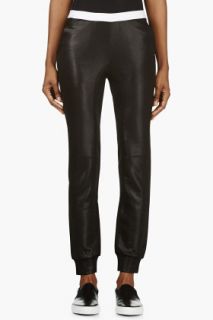 T By Alexander Wang Black Glossy Double Knit Trousers