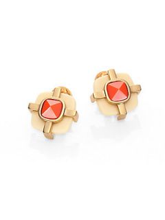 Tory Burch Audrey Stud Earrings   Coral Gold