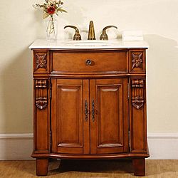 Silkroad Exclusive Wood And Marble 33 inch Bathroom Vanity Single Sink Cabinet