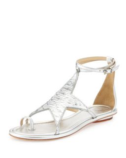 Caterina Star Ankle Wrap Sandal, Silver