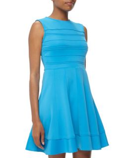 Techno Piped Seam Fit And Flare Dress, Turquoise
