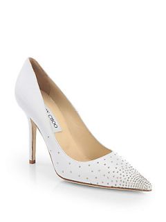 Jimmy Choo Abel Studded Leather Pumps   White Silver