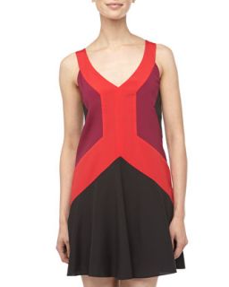 Colorblock A Line Flounce Dress, Red/Ox/Black