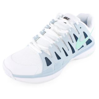 Nike Women`s Zoom Vapor 9 Tour Tennis Shoes White and Light Blue 12