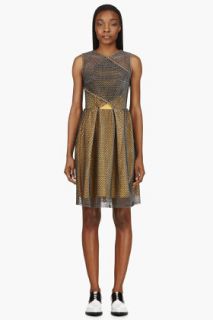Carven Black And Gold Mesh Resille Dress