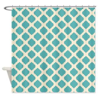 Aqua quatrefoil pattern on cream Shower Curtain  Use code FREECART at Checkout