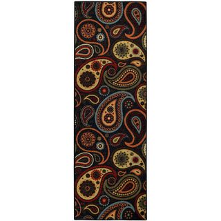 Rubber Back Black Charcoal Paisley Floral Non skid Runner Rug 22 X 69