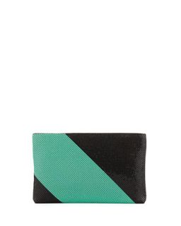 Claire Two Tone Metal Mesh Clutch, Black/Green