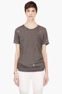 Iro Dark Grey Linen Shredded Clay T_shirt