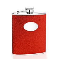 Red Glitter Engravable Oval Badge 6 oz Stainless Steel Flask