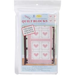 Stamped White Quilt Blocks 18 X18 6/pkg  Chicken Scratch Hearts