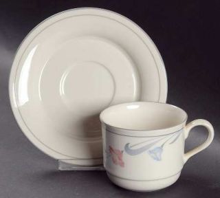 Lenox China Glories On Grey (For The Grey) Flat Cup & Saucer Set, Fine China Din