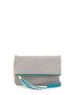 Faux Leather Foldover Crossbody Bag, Pale Gray