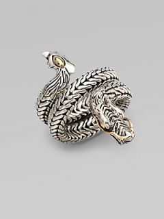 John Hardy 18K Yellow Gold & Sterling Silver Dragon Coil Ring   Silver