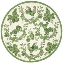 Hand hooked Hens Ivory/ Green Wool Rug (4 Round)