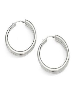 Sterling Silver Oval Hoop Earrings/1.75 Inches   Silver