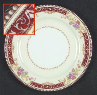 Noritake Gellee Salad Plate, Fine China Dinnerware   Red Border, Floral Sprays