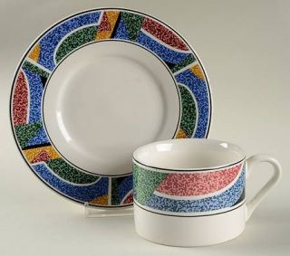 Sango Flair (Made In China) Flat Cup & Saucer Set, Fine China Dinnerware   Stone