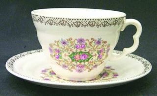 Sebring Melody (Smooth,Gold Dots On Rim) Flat Cup & Saucer Set, Fine China Dinne