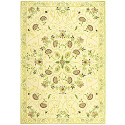 Hand hooked Bedford Ivory/ Green Wool Rug (6 X 9)