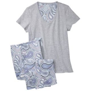 Womens Top/Capri Pajama Set   Grey/Blue Paisley M