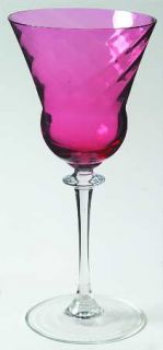 Unknown Crystal Unk2097 Water Goblet   Cranberry Bowl,Swirl Optic,Clear Stem
