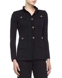 Bejeweled Button Military Jacket, Onyx