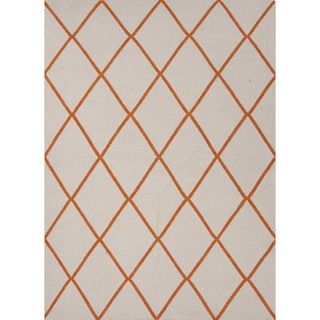 Flat Weave Geometric Red/ Orange Wool Rug (5 X 8)
