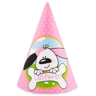Playful Puppy Pink 1st Birthday Cone Hats