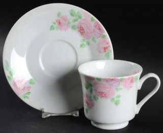 Pier 1 Rose Jardin Footed Cup & Saucer Set, Fine China Dinnerware   Pink Roses,