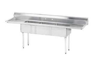 Advance Tabco Fabricated Sink   24 Right Drainboard, 3 Bowl, 18 ga 304 Stainless Steel