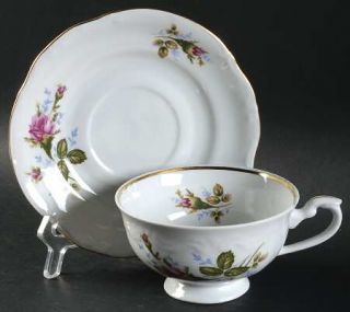 Embassy (Poland) Majestic Rose Footed Cup & Saucer Set, Fine China Dinnerware  